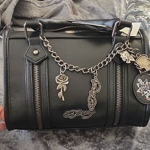 Ed Hardy Black Mini Bag with Silver Accents